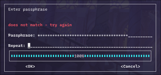 Passphrase entry (mismatch example)